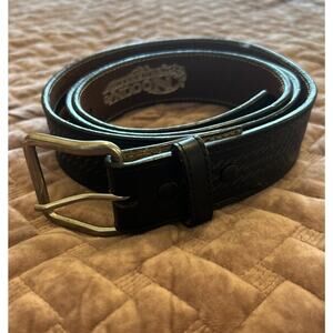 Nocona Size 52 Black‎ Belt Basketweave Zipper Money Pocket Embossed Leather Work